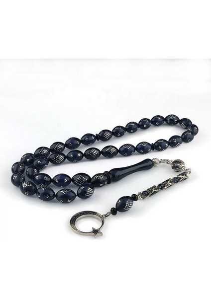 Gümüş Işlemeli Özel Tasarıma Ateş Kehribar Tesbih fırsatları