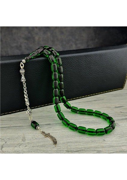 925 Ayar Gümüş Püsküllü Kapsül Kesim Ateş Kehribar Tesbih