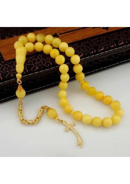 Zirkon Taş Işlemeli Gümüş Püsküllü Orjinal Damla Kehribar Tesbih fiyatları