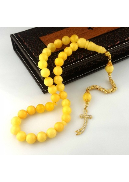 Zirkon Taş Işlemeli Gümüş Püsküllü Orjinal Damla Kehribar Tesbih modelleri