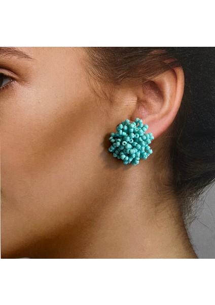 El Yapımı Sık Dokumalı Kum Boncuk Şık Top Küpe