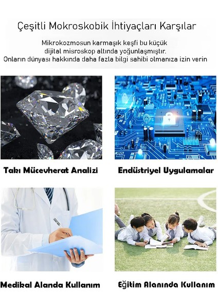 Dijital Mikroskop 1600X 2mp USB 8 LED Çok Amaçlı Tekstil Baskı Cilt Saç Biyolojik Analiz
