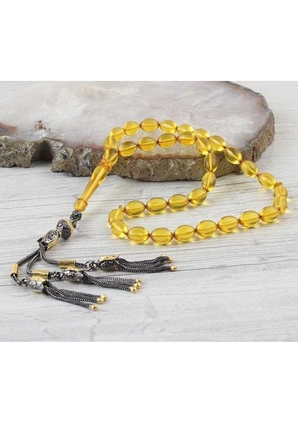 Rodaj Kaplama Gümüş Püsküllü Ateş Kehribar Tesbih