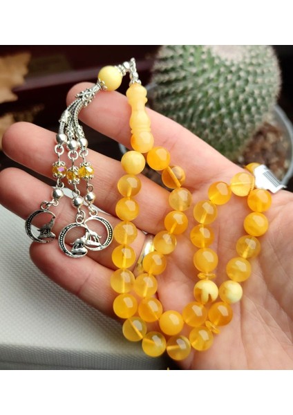 Damla Kehribar 925 Ayar Gümüş Tesbih