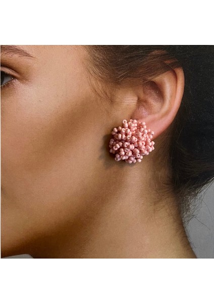 El Yapımı Sık Dokumalı Kum Boncuk Şık Top Küpe