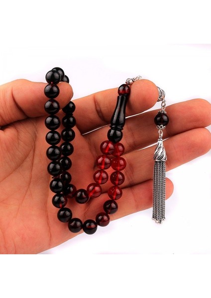 Kırmızı Siyah Renk Gümüş Püsküllü Ateş Kehribar Tesbih fırsatları