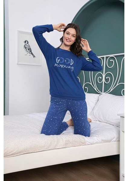 Kadın Bisiklet Yaka Kışlık Termal Cepli Bilek Manşetli/lastikli Pijama Takımı