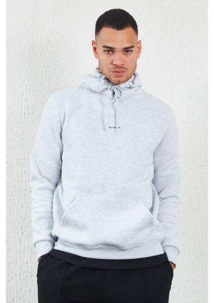 Kapüşonlu Basic Minimal Baskılı Sweat Kar Melanj fiyatları