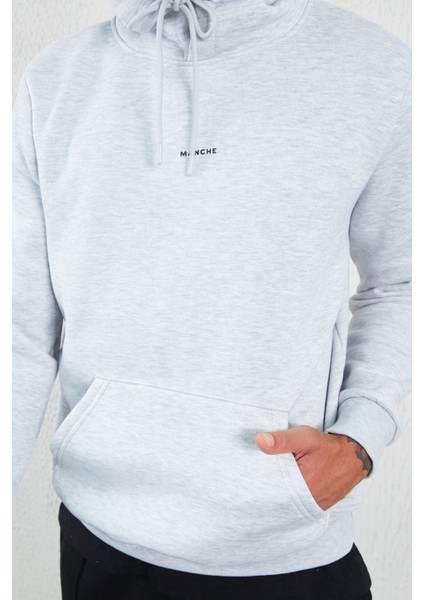 Kapüşonlu Basic Minimal Baskılı Sweat Kar Melanj modelleri