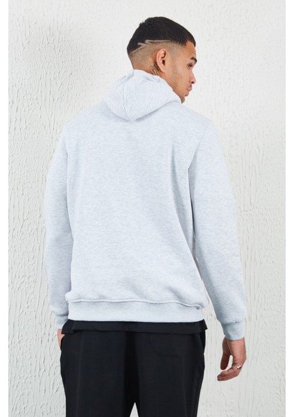 Kapüşonlu Basic Minimal Baskılı Sweat Kar Melanj fırsatları