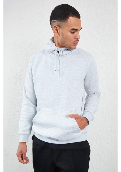 Kapüşonlu Basic Minimal Baskılı Sweat Kar Melanj indirimleri