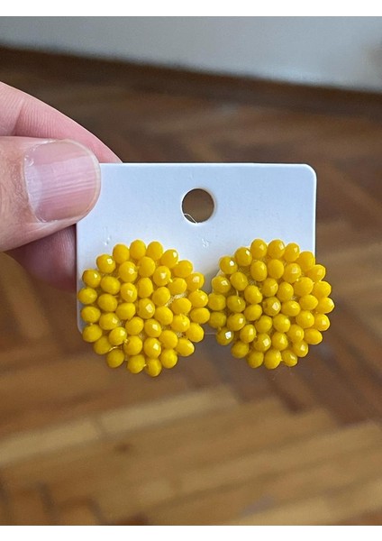 El Yapımı Sık Dokumalı Kum Boncuk Şık Top Küpe