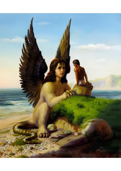 Sphinx ve Oedipus | Elmas Mozaik Tablo | Mozaik Puzzle | 50x60 | E20204192