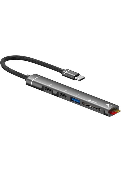 USB 3.0 Type-C 5in1 Port Çoklayıcı Hub Alüminyum Slim Kasa - AL4123