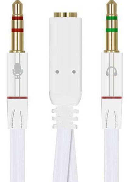 3.5mm Stereo Dişi x 2 Stereo Erkek Kulaklık Mikrofon Hoparlör Ayırıcı 20 cm Kablo (81)