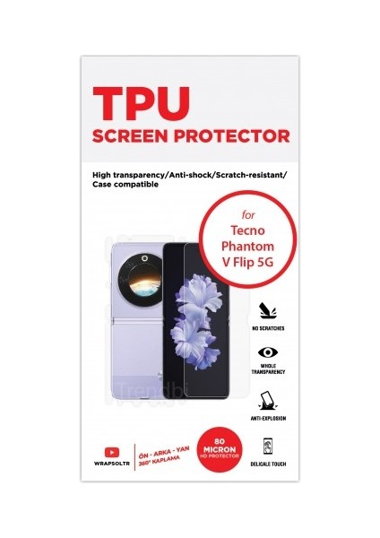 Tecno Phantom V Flip 5g Ön, Arka ve Yan 360 Derece Tam Kaplama Tpu Film