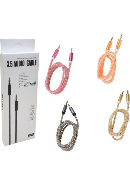 3.5 mm Erkek/erkek Renkli Stereo Aux Örgülü Kablo 1 Metre Kutulu (81)