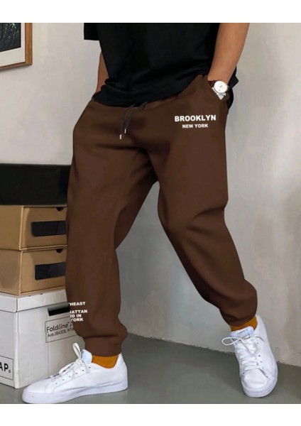 Büyük Beden Brooklyn Baskılı Pamuk 3 Iplik Erkek Eşofman Altı