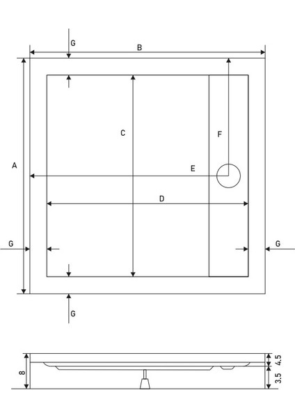 90X90 Drop Kare Monoblok Duş Teknesi (H:12,5 Cm)