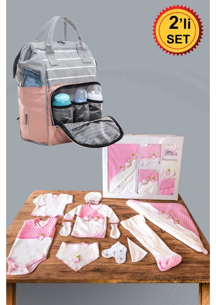 Bebek Bakım Çantası ve 10’lu Yenidoğan Kız Bebek Hastane Çıkışı Ikili Set
