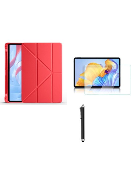 Huawei Honor X9 11.5' Uyumlu Tri Folding Kalem Bölmeli Standlı Pu Deri Kılıf ve Nano Ekran Koruyucu