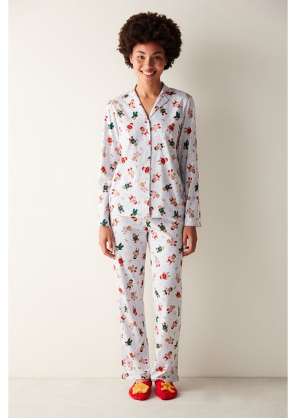 Gingerbread Uzun Kollu Gömlek Gri Pijama Takımı