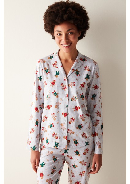Gingerbread Uzun Kollu Gömlek Gri Pijama Takımı