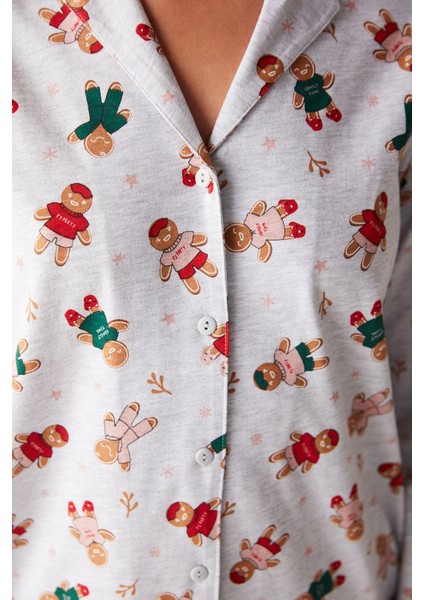 Gingerbread Uzun Kollu Gömlek Gri Pijama Takımı