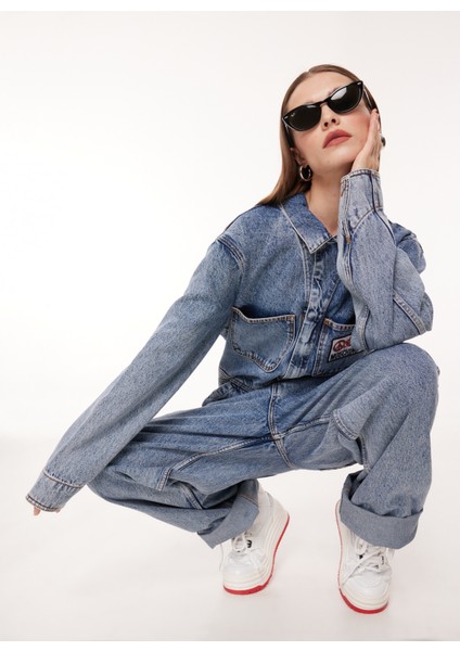 Jeans Düz Mavi Kadın Tulum A0404