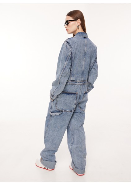Jeans Düz Mavi Kadın Tulum A0404