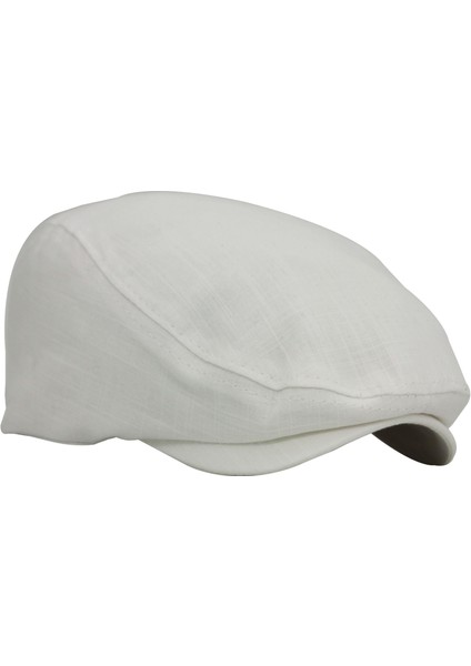 Beyaz Kasket Pamuklu London Flat Cap Şapka