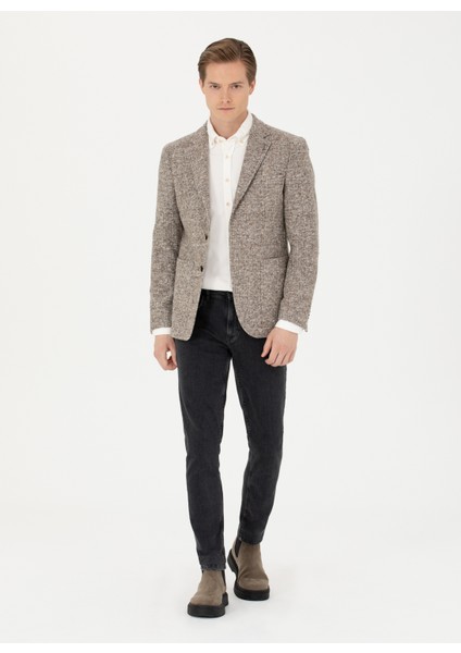 Slim Fit Bej Erkek Ekose Ceket Arısa