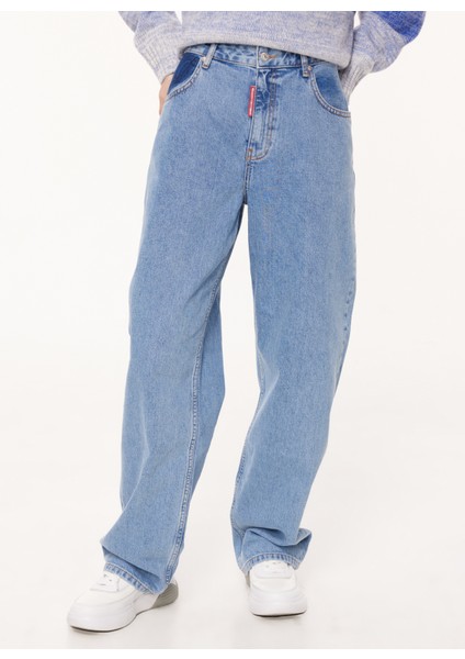 Yüksek Bel Düz Paça Normal Indigo Kadın Pantolon A0336 modelleri