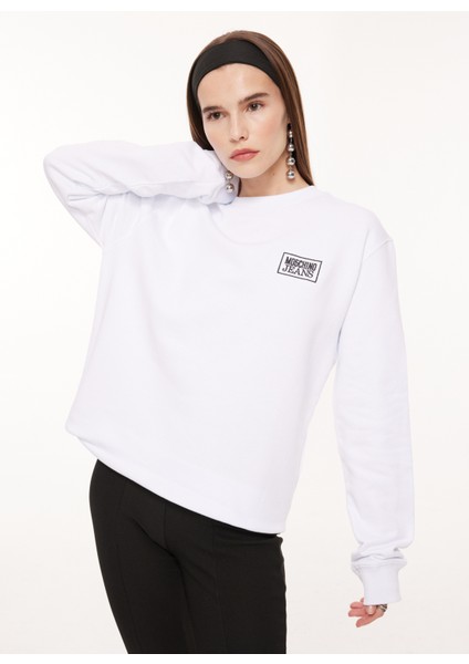 Jeans Bisiklet Yaka Düz Beyaz Kadın Sweatshırt A1713