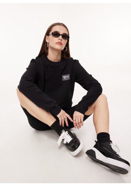 Jeans Bisiklet Yaka Düz Siyah Kadın Sweatshırt A1713