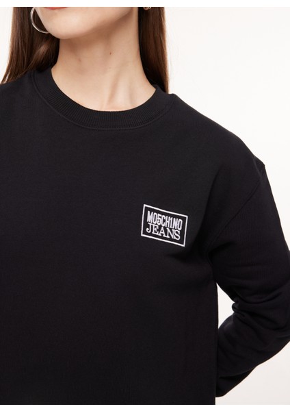 Jeans Bisiklet Yaka Düz Siyah Kadın Sweatshırt A1713 fırsatları