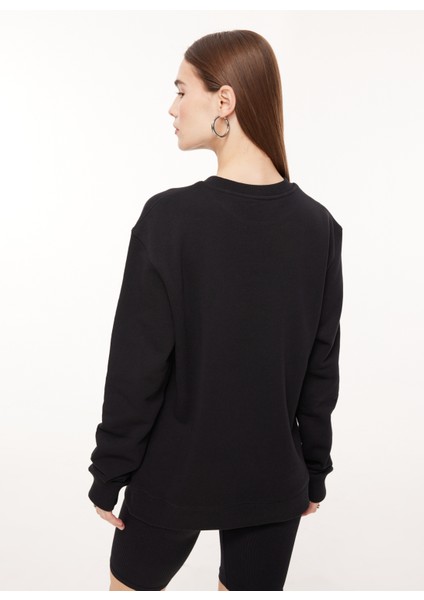 Jeans Bisiklet Yaka Düz Siyah Kadın Sweatshırt A1713 indirimleri