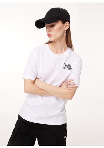 Bisiklet Yaka Baskılı Beyaz Kadın T-Shirt J0711