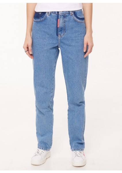 Yüksek Bel Düz Paça Normal Indigo Kadın Pantolon J0330 modelleri