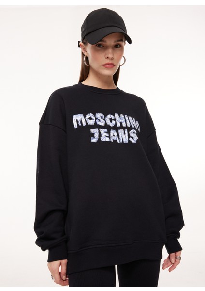Jeans Bisiklet Yaka Baskılı Siyah Kadın Sweatshırt A1703 modelleri