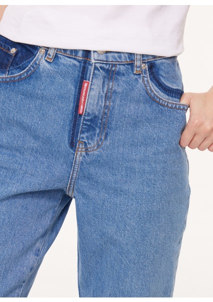 Yüksek Bel Düz Paça Normal Indigo Kadın Pantolon J0330 fırsatları