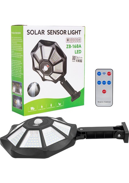ZB-168A Kumandalı 3 Kademeli 168 Smd Ledli Sensörlü Beyaz Solar Aydınlatma (81)