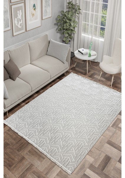 Olivia Krem %100 Polyester Bukleli Dokuma Makine Halısı Oturma Odası Salon Mutfak Halısı 80 x 300