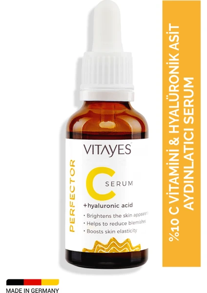 VITAYES Perfector Vitamin C + Hyaluronik Asit Cilt Tonu Eşitleyici Leke Karşıtı Aydınlatıcı Nemlendirici Cilt Serumu - 30 ml