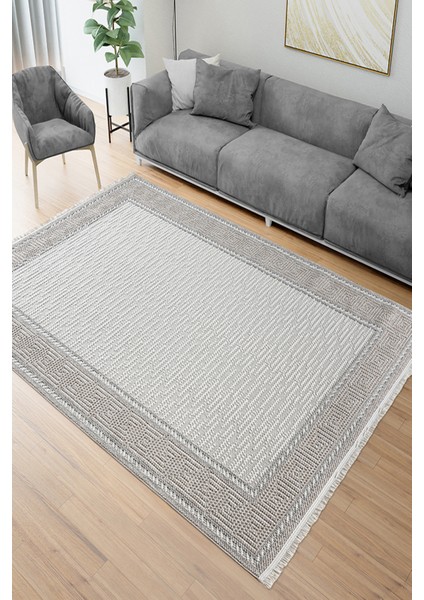 Olivia Bej Krem %100 Polyester Bukleli Dokuma Makine Halısı Oturma Odası Salon Mutfak Halısı 80 x 300
