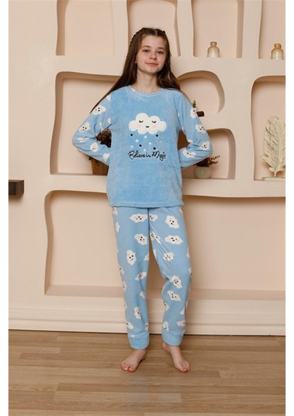 Kız Çocuk Welsoft Polar Mavi Pijama Takımı 20527