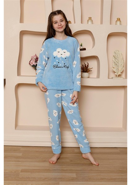 Kız Çocuk Welsoft Polar Mavi Pijama Takımı 20527