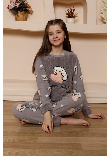 Kız Çocuk Welsoft Polar Gri Pijama Takımı 20523