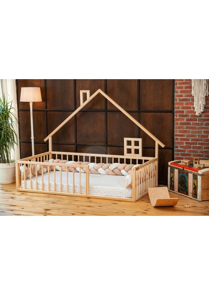 Woodandmontessori Montessori Doğal Ahşap Çatılı Çocuk Yer Yatağı modelleri