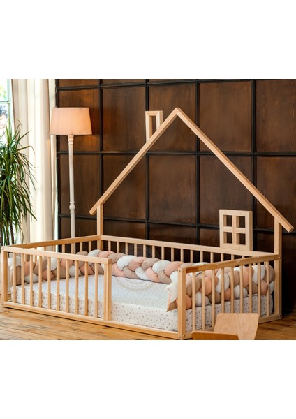 Woodandmontessori Montessori Doğal Ahşap Çatılı Çocuk Yer Yatağı fırsatları